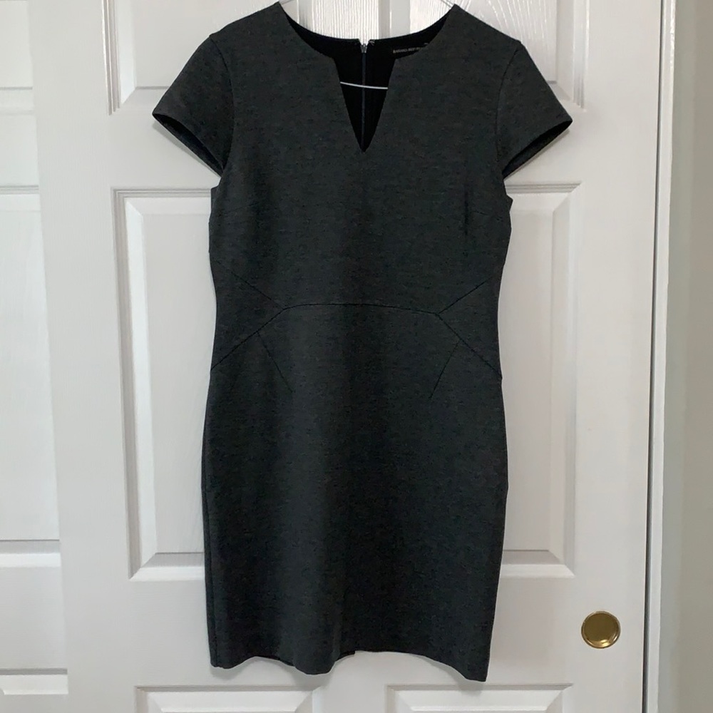 Banana Republic Slate Grey Knit Sheath Split neck dress; Size 14